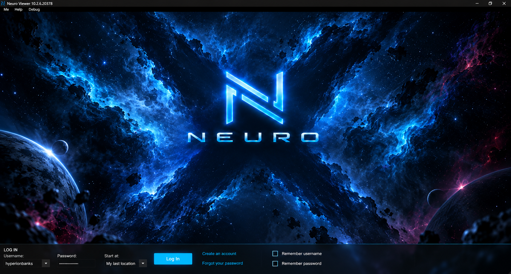Neuro Viewer neon space login screen